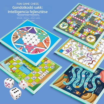 Mágneses, összecsukható családi társasjáték készlet repülő sakk, dáma, kínai sakk és Gomoku gyerekeknek
