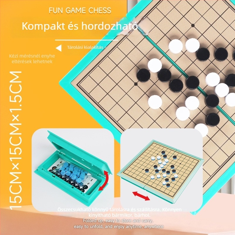 Mágneses, összecsukható családi társasjáték készlet repülő sakk, dáma, kínai sakk és Gomoku gyerekeknek