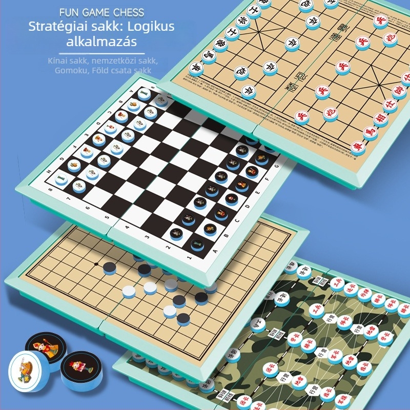 Mágneses, összecsukható családi társasjáték készlet repülő sakk, dáma, kínai sakk és Gomoku gyerekeknek