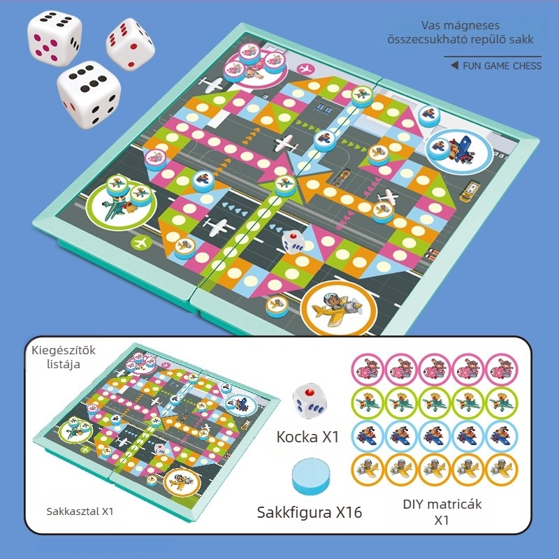 Mágneses, összecsukható családi társasjáték készlet repülő sakk, dáma, kínai sakk és Gomoku gyerekeknek