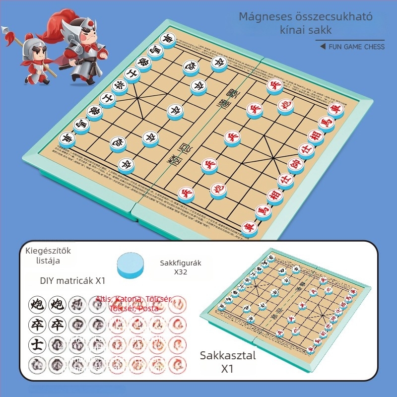 Mágneses, összecsukható családi társasjáték készlet repülő sakk, dáma, kínai sakk és Gomoku gyerekeknek