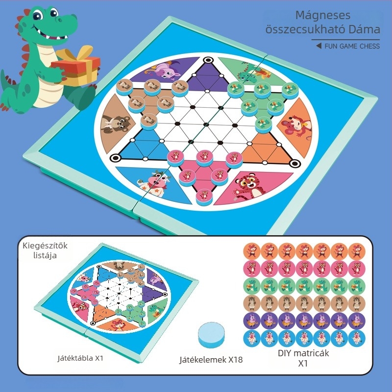 Mágneses, összecsukható családi társasjáték készlet repülő sakk, dáma, kínai sakk és Gomoku gyerekeknek