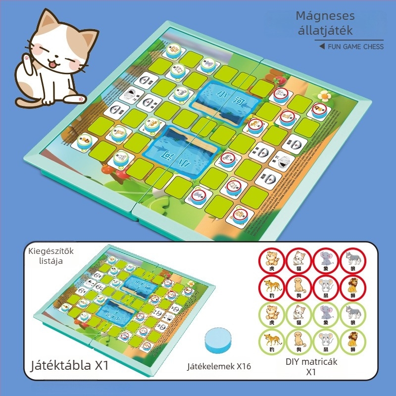 Mágneses, összecsukható családi társasjáték készlet repülő sakk, dáma, kínai sakk és Gomoku gyerekeknek