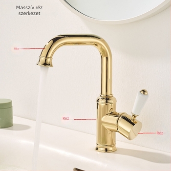 Francia stílusú mosdócsaptelep kerámiás szeleppel, réz kivitelben, egylyukas felszerelés