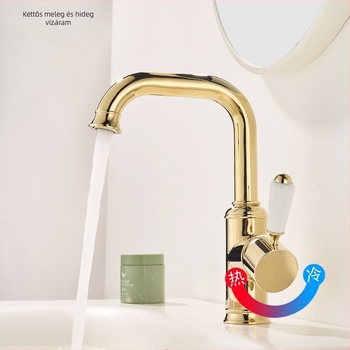 Francia stílusú mosdócsaptelep kerámiás szeleppel, réz kivitelben, egylyukas felszerelés