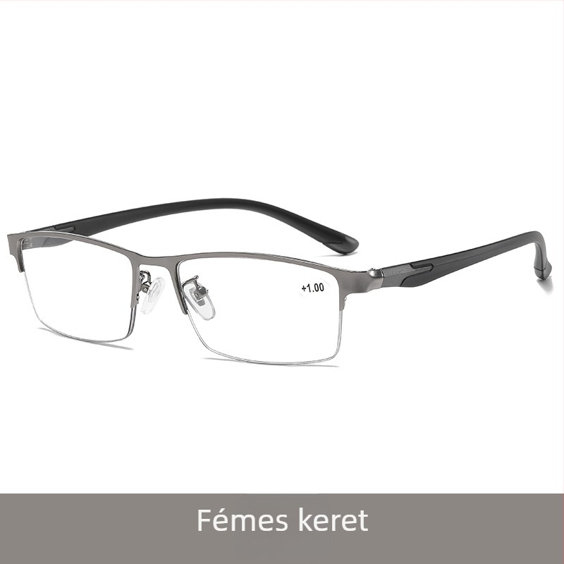 Anti-kékfényes olvasó szemüveg, fém félkeret, négyszögletes lencsék, uniszex férfiaknak és nőknek, kompatibil dioptriás lencsékkel