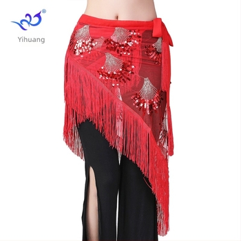 Belly Dance Kostüm rojtos csípő kendővel, deréköv flitterekkel, háromszög sál, hálós anyag