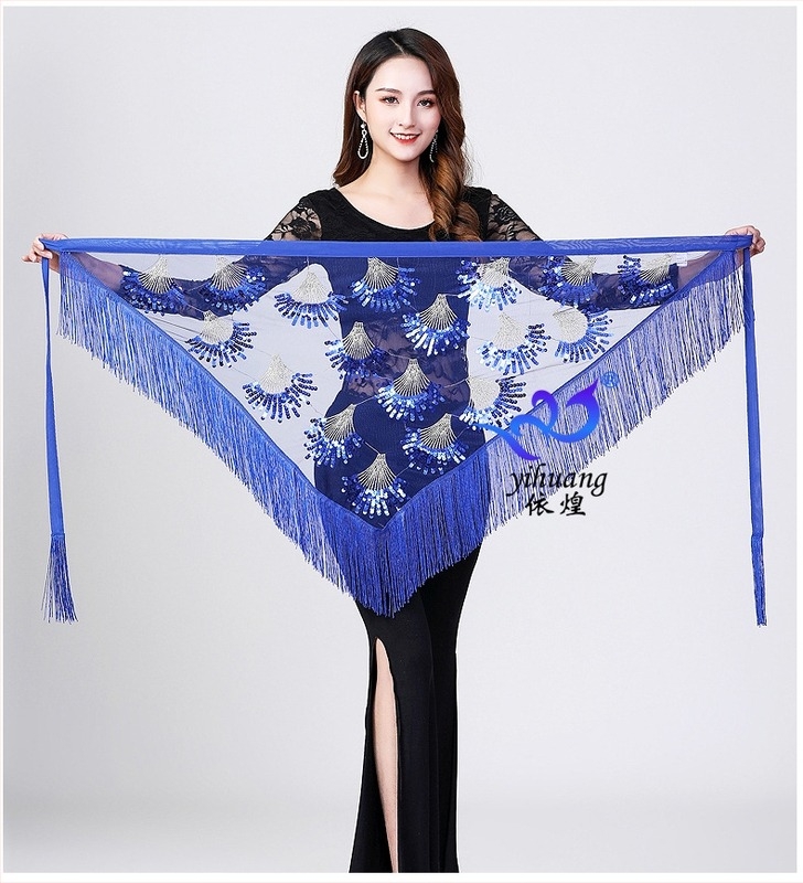 Belly Dance Kostüm rojtos csípő kendővel, deréköv flitterekkel, háromszög sál, hálós anyag