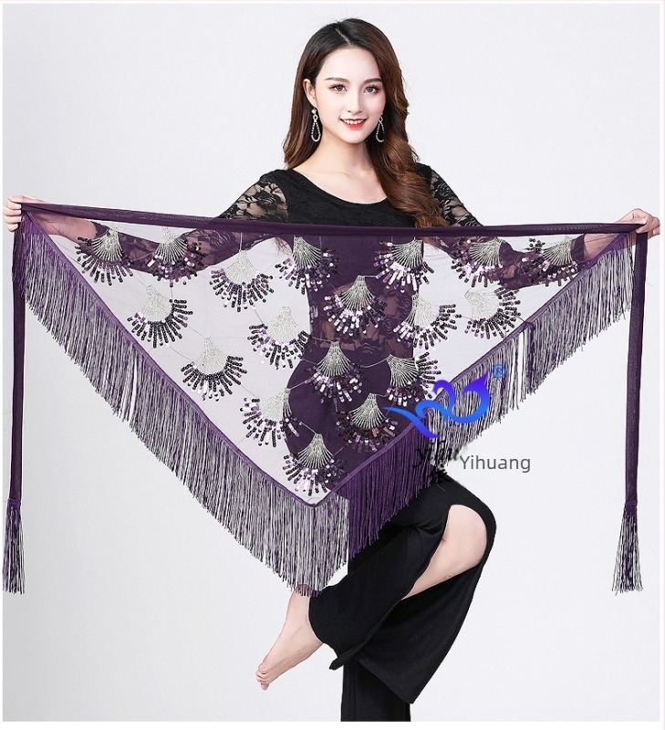 Belly Dance Kostüm rojtos csípő kendővel, deréköv flitterekkel, háromszög sál, hálós anyag