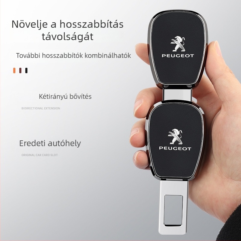 Chebufang Peugeot biztonsági öv csat hosszabbító, ABS elektroplating + bőr, kompatibilis a 308/408/508/2008/4008/5008 modellekkel, logó nyomtatás elérhető