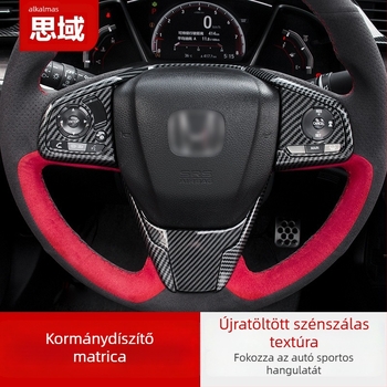 Civic kormánykerék gombjainak dekoratív matricái, szénszálas mintázat, műanyag anyag