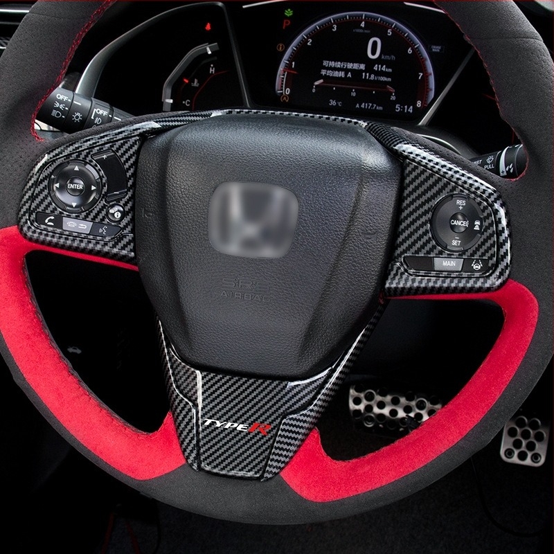 Civic kormánykerék gombjainak dekoratív matricái, szénszálas mintázat, műanyag anyag