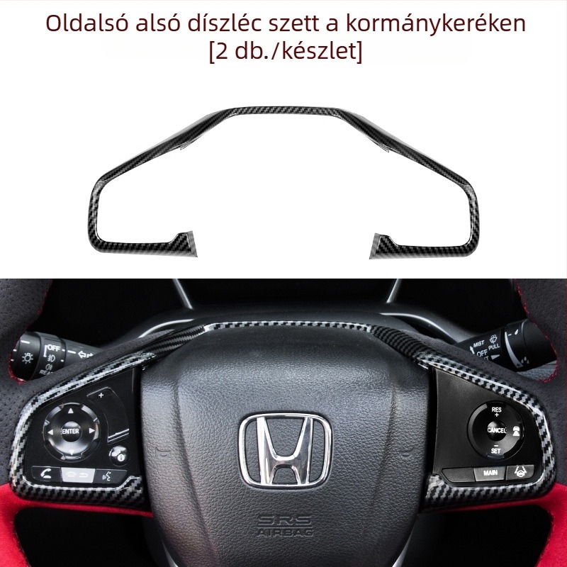 Civic kormánykerék gombjainak dekoratív matricái, szénszálas mintázat, műanyag anyag