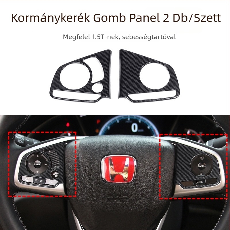 Civic kormánykerék gombjainak dekoratív matricái, szénszálas mintázat, műanyag anyag