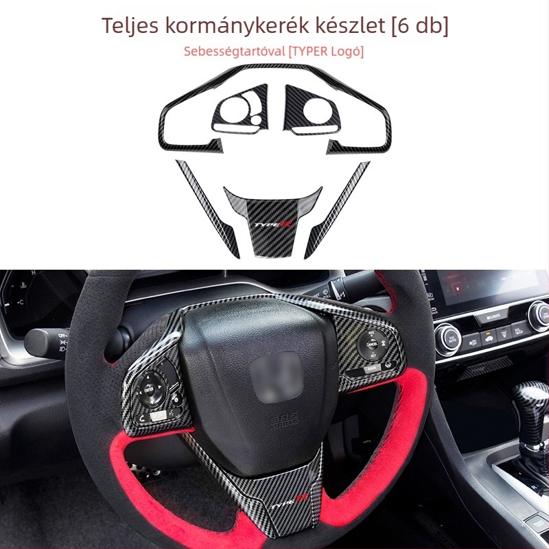 Civic kormánykerék gombjainak dekoratív matricái, szénszálas mintázat, műanyag anyag