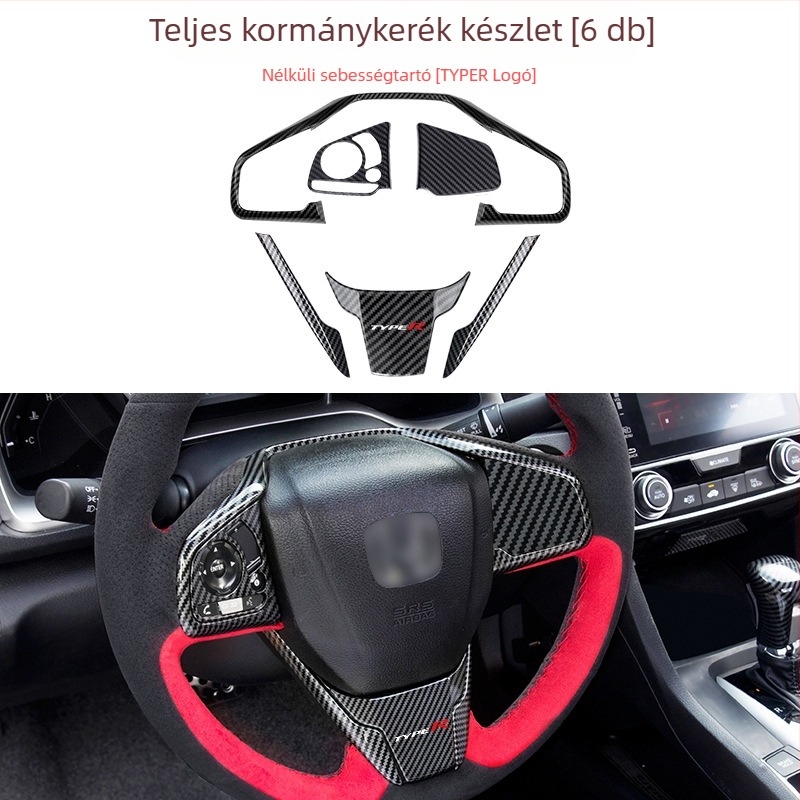 Civic kormánykerék gombjainak dekoratív matricái, szénszálas mintázat, műanyag anyag