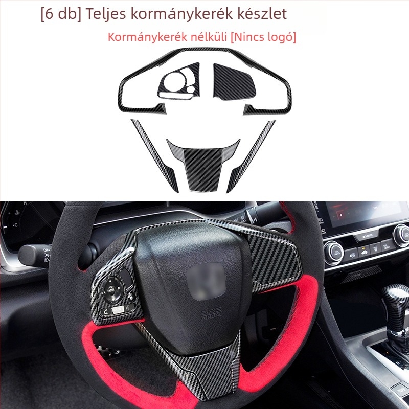 Civic kormánykerék gombjainak dekoratív matricái, szénszálas mintázat, műanyag anyag