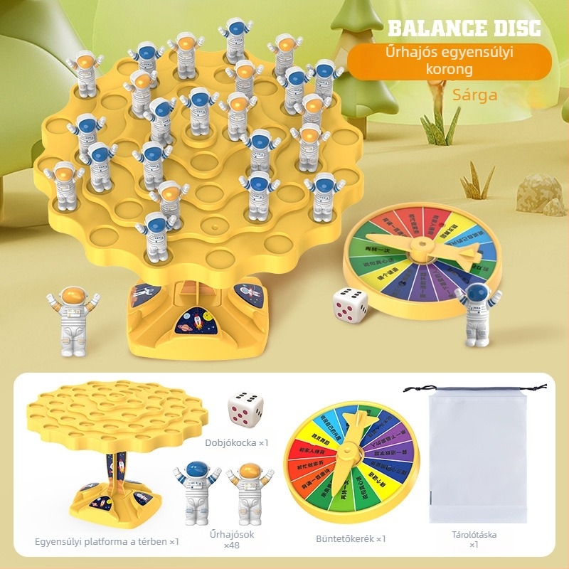 Egyensúlyozó űrhajós asztali játék — Jenga-stílusú puzzle, műanyag, 7–14 éveseknek, kognitív és szenzoros fejlődés