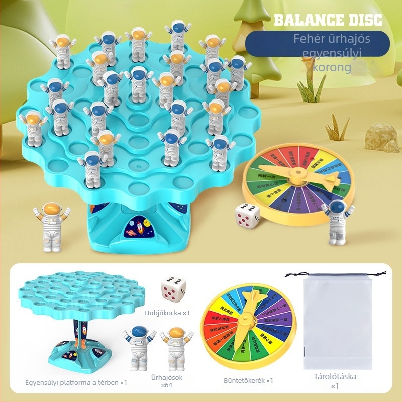 Egyensúlyozó űrhajós asztali játék — Jenga-stílusú puzzle, műanyag, 7–14 éveseknek, kognitív és szenzoros fejlődés
