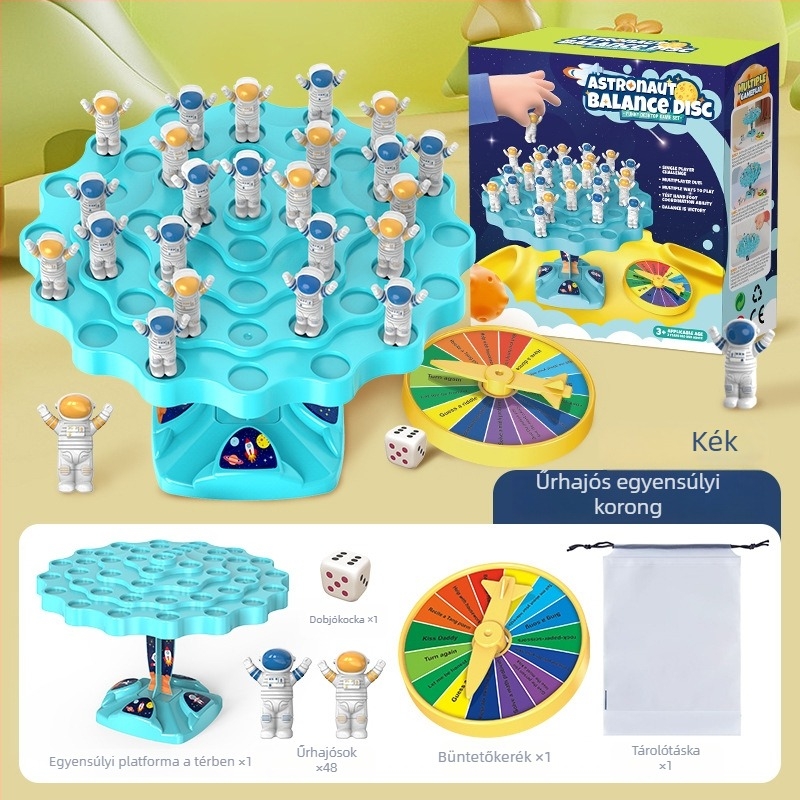 Egyensúlyozó űrhajós asztali játék — Jenga-stílusú puzzle, műanyag, 7–14 éveseknek, kognitív és szenzoros fejlődés