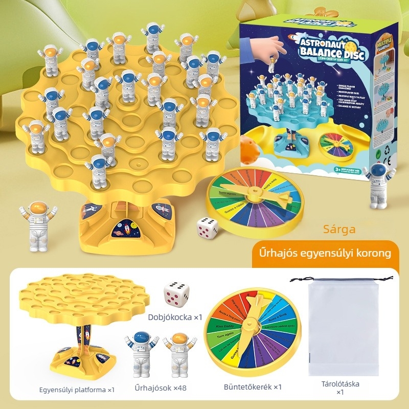 Egyensúlyozó űrhajós asztali játék — Jenga-stílusú puzzle, műanyag, 7–14 éveseknek, kognitív és szenzoros fejlődés