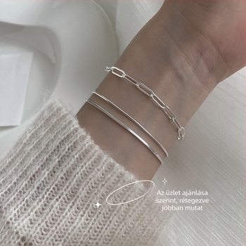 Réz karkötő ezüstbevonattal, vékony lánc, nőknek, geometriai minimalist stílus