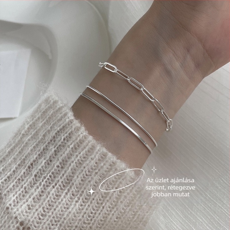 Réz karkötő ezüstbevonattal, vékony lánc, nőknek, geometriai minimalist stílus