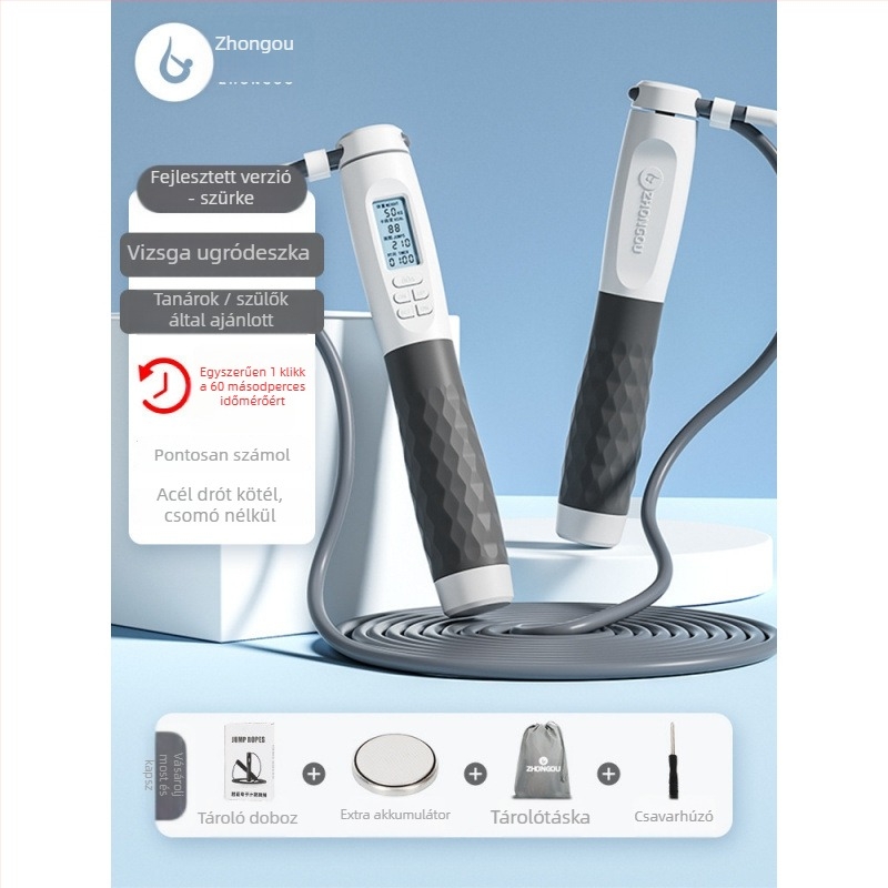 Intelligens elektronikus számoló ugrókötél, kettős mód (vezeték nélküli és vezetékes), súlyozott kötél, 2 mm-es kábel, edzéshez