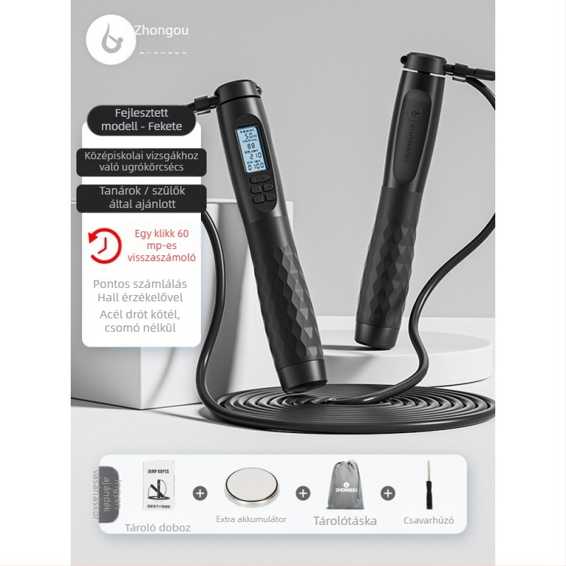 Intelligens elektronikus számoló ugrókötél, kettős mód (vezeték nélküli és vezetékes), súlyozott kötél, 2 mm-es kábel, edzéshez