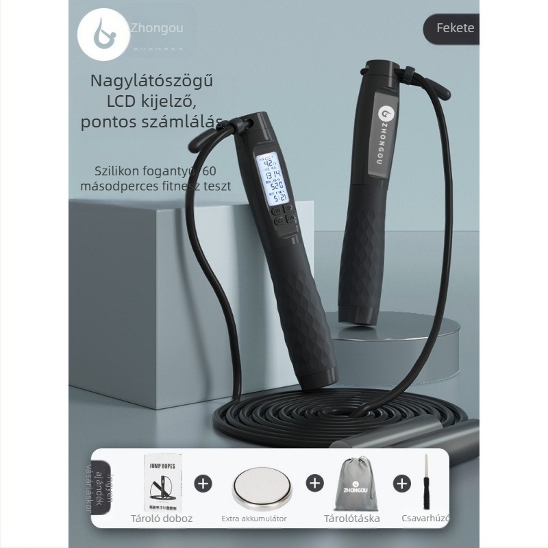 Intelligens elektronikus számoló ugrókötél, kettős mód (vezeték nélküli és vezetékes), súlyozott kötél, 2 mm-es kábel, edzéshez