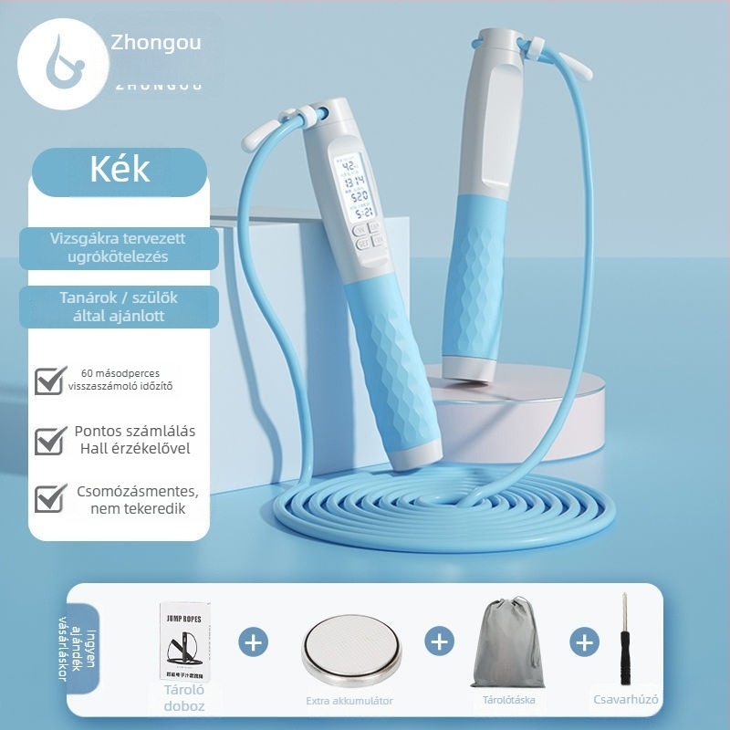 Intelligens elektronikus számoló ugrókötél, kettős mód (vezeték nélküli és vezetékes), súlyozott kötél, 2 mm-es kábel, edzéshez