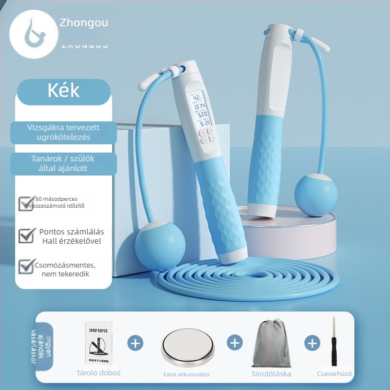 Intelligens elektronikus számoló ugrókötél, kettős mód (vezeték nélküli és vezetékes), súlyozott kötél, 2 mm-es kábel, edzéshez