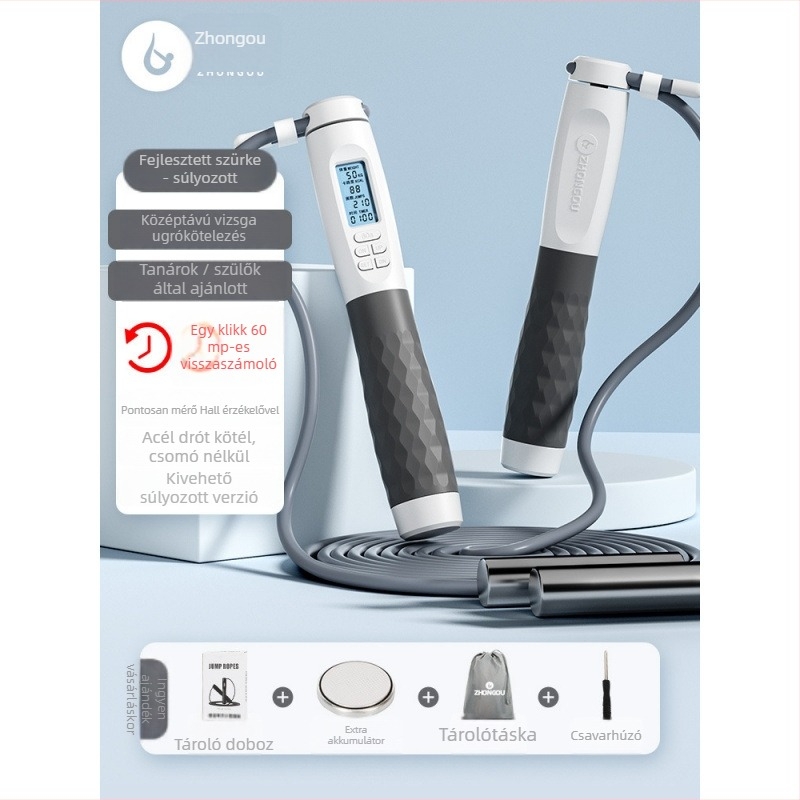 Intelligens elektronikus számoló ugrókötél, kettős mód (vezeték nélküli és vezetékes), súlyozott kötél, 2 mm-es kábel, edzéshez