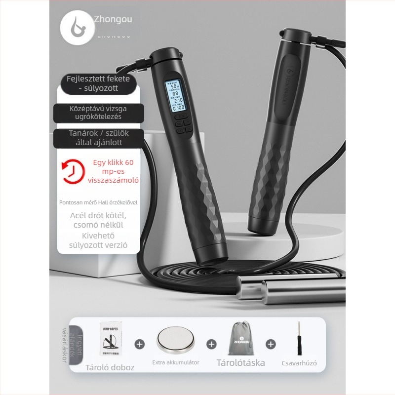 Intelligens elektronikus számoló ugrókötél, kettős mód (vezeték nélküli és vezetékes), súlyozott kötél, 2 mm-es kábel, edzéshez