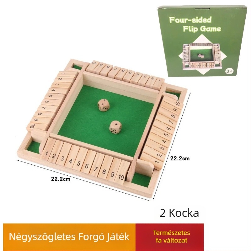 Fából készült ivójáték négyoldalas flip-kártyákkal beltéri használatra — család és barátok, blisteres csomagolás, 15–35 éveseknek