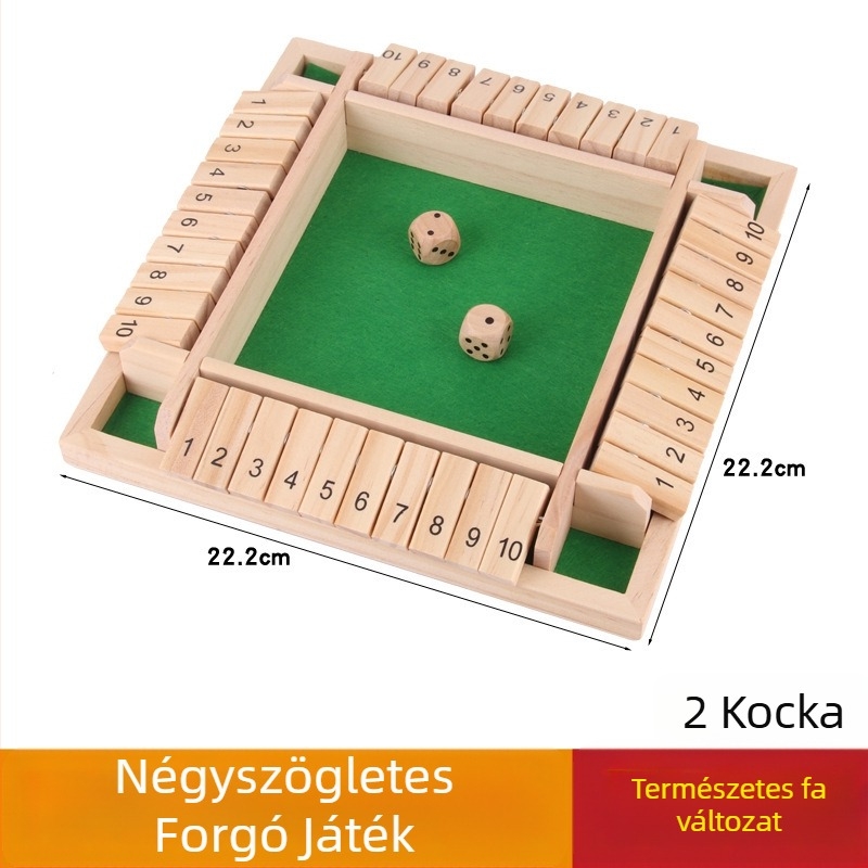 Fából készült ivójáték négyoldalas flip-kártyákkal beltéri használatra — család és barátok, blisteres csomagolás, 15–35 éveseknek