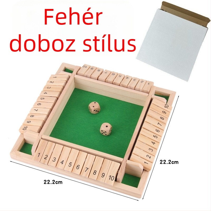 Fából készült ivójáték négyoldalas flip-kártyákkal beltéri használatra — család és barátok, blisteres csomagolás, 15–35 éveseknek