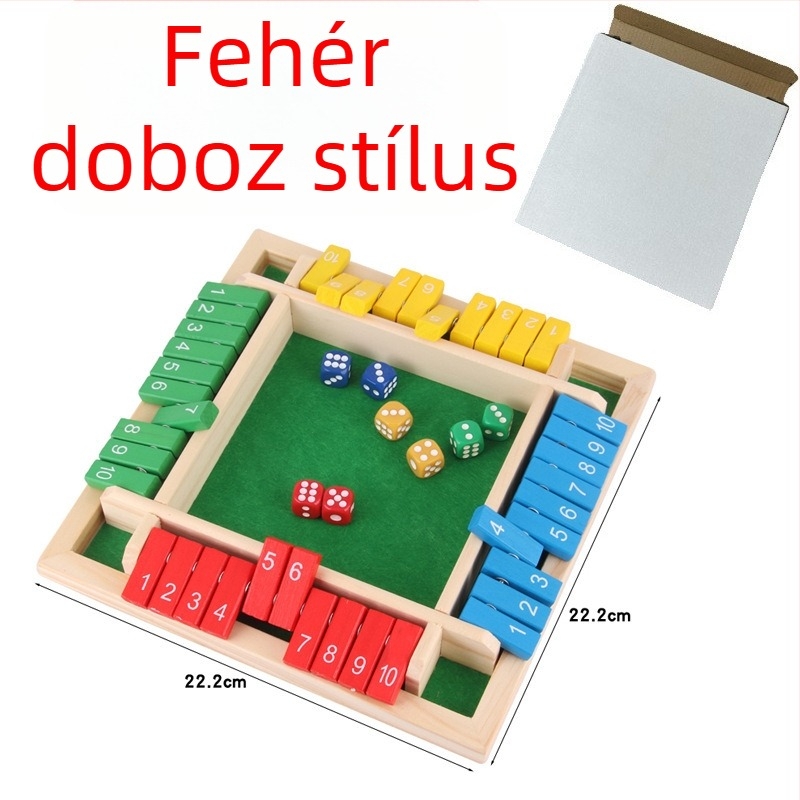 Fából készült ivójáték négyoldalas flip-kártyákkal beltéri használatra — család és barátok, blisteres csomagolás, 15–35 éveseknek