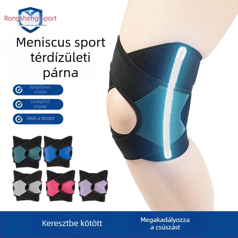 Sport térdvédők patella-övvel, légáteresztő, kompressziós, ütéscsillapító, felnőtteknek (poliszter rost és SBR)