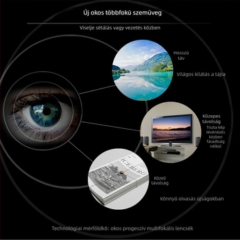 Olvasószemüveg anti-kék fény, többfokozatú, távolra és közelre is használható, teljes keretű fém keret