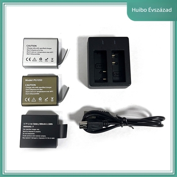 Műanyag házú kettős akkumulátortöltő SJCAM SJ4000 és EKEN H8 kamerákhoz, USB-kábellel