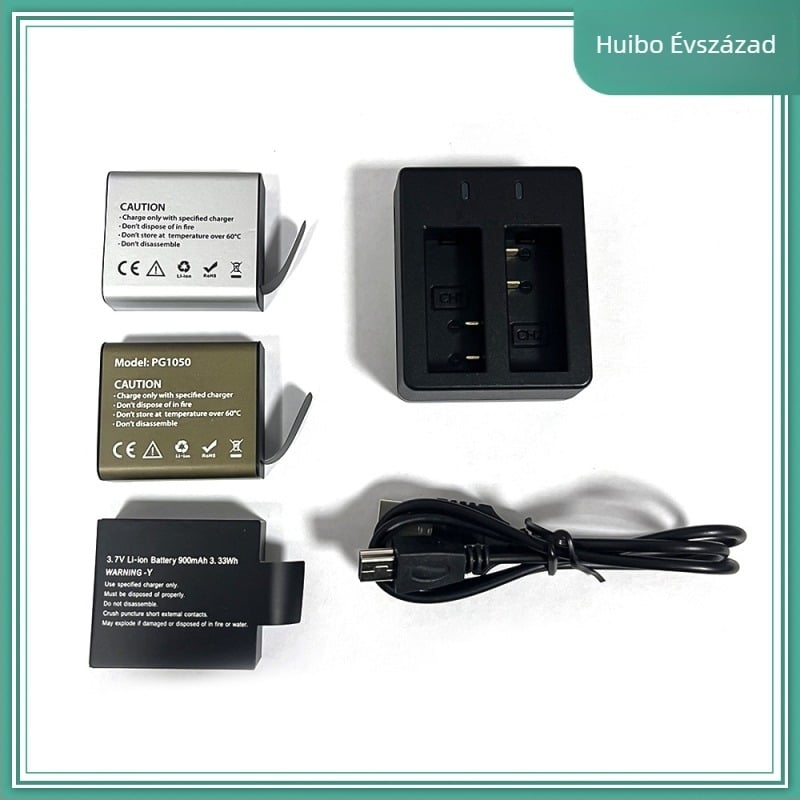 Műanyag házú kettős akkumulátortöltő SJCAM SJ4000 és EKEN H8 kamerákhoz, USB-kábellel