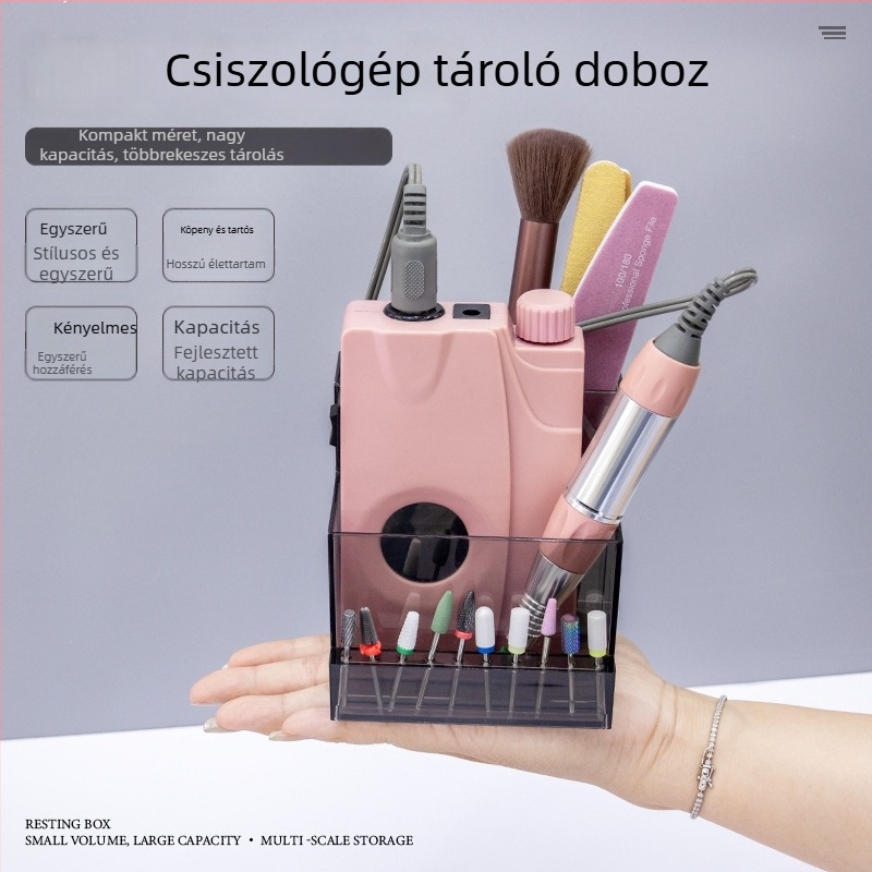 Köröm polírozó tároló doboz és asztali polc, japán stílusú, polírozó fej rendező, nettó tömeg 164 g
