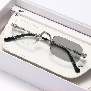 Fém keret nélküli olvasószemüveg fotokromos és anti-kék fény lencsékkel, ultrakönnyű