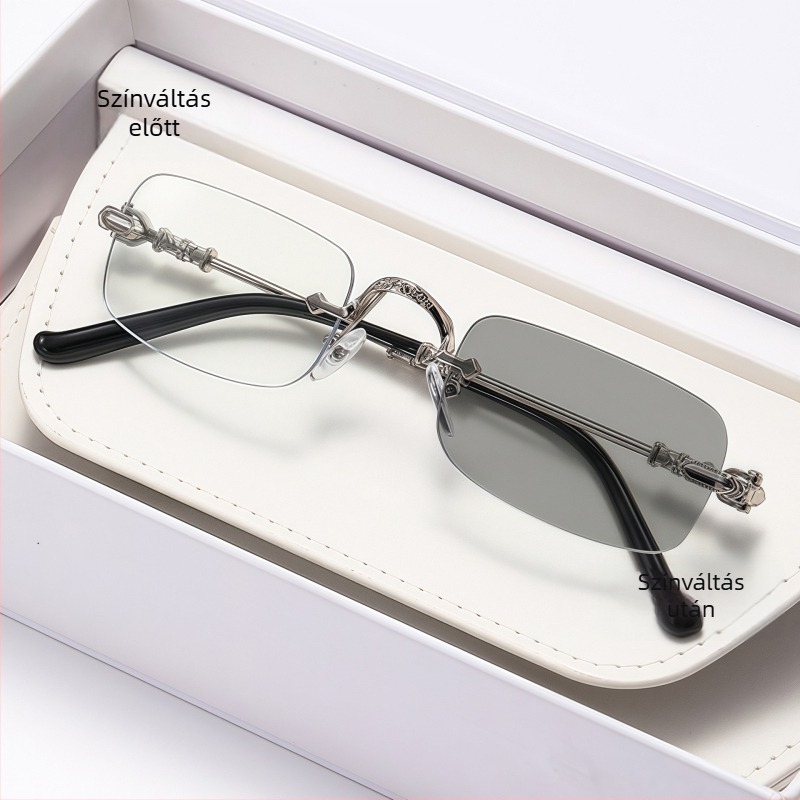 Fém keret nélküli olvasószemüveg fotokromos és anti-kék fény lencsékkel, ultrakönnyű