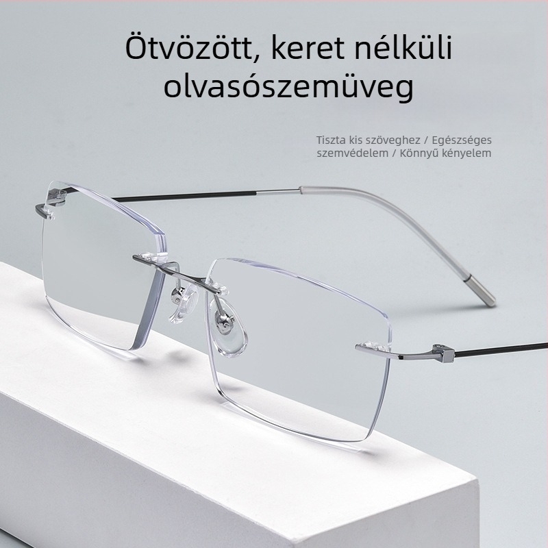 Időseknek szóló keret nélküli olvasószemüveg, kényelmes közelre látás, kékfény elleni védelem, HD élesség