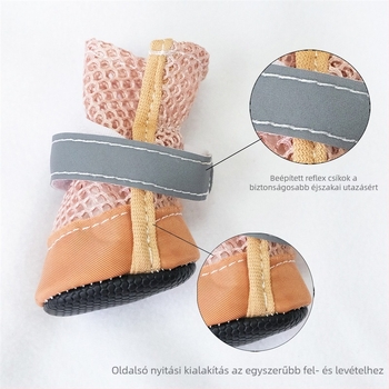 Oldalnyílásos kutya cipő, lélegző háló, csúszásmentes talp, fényvisszaverő csík, modell QY003