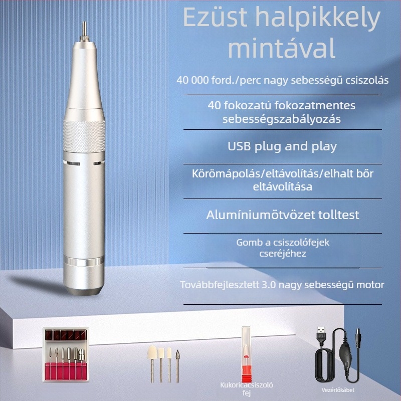 Teljesen automata köröm polírozó intelligens fogantyúval, nagy teljesítményű hordozható készülék körmökhoz, professzionális szalon eszköz beépített tápegységgel