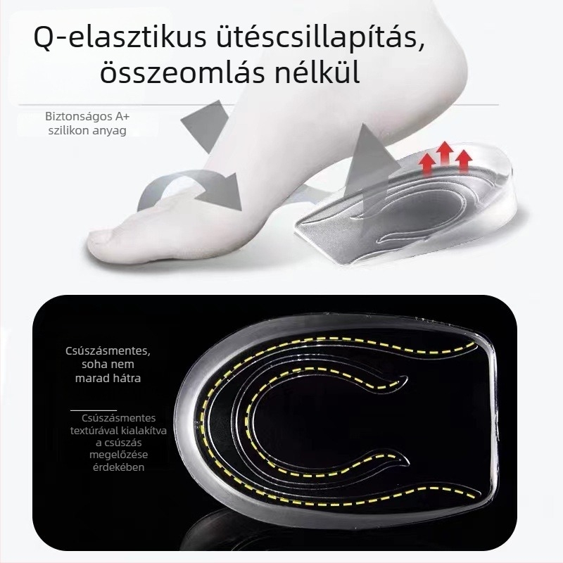 GEL talpbetét cipőkhöz, hátsó félmagasság növelő pár, ütéscsillapítás, uniszex felnőtteknek, sportcipőkhöz, bőr-, casual- és textilecipőkhöz