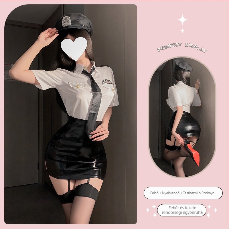 Cosplay egyenruha készlet: Cartoon stílus, poliészter anyag, mini szoknya, rever gallér, 3/4-es ujjú